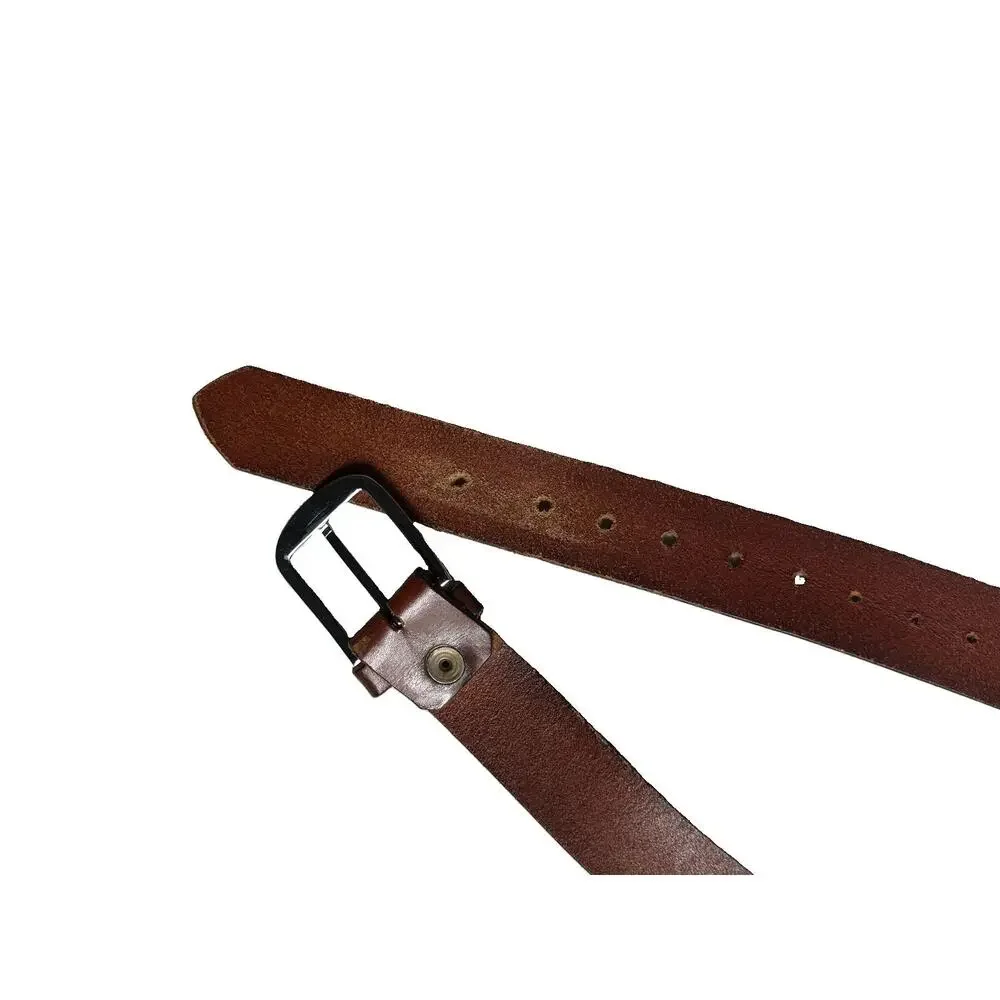 Vintage Mens Genuine Leather Belt Size 34 / 36 Brown Basketweave Silver Buckle